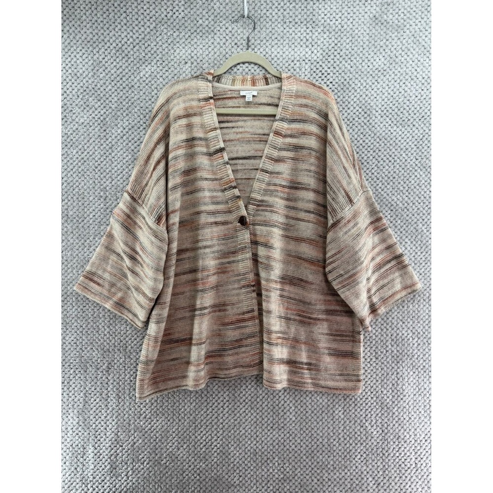 Pure Jill Knit Cardigan Womens 3X Brown Cream One Button V-Neck